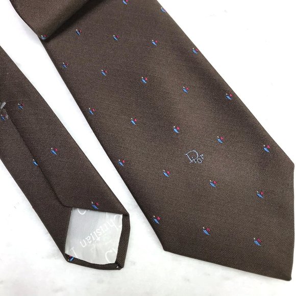 New Auc Christian Dior embroidered brown tie